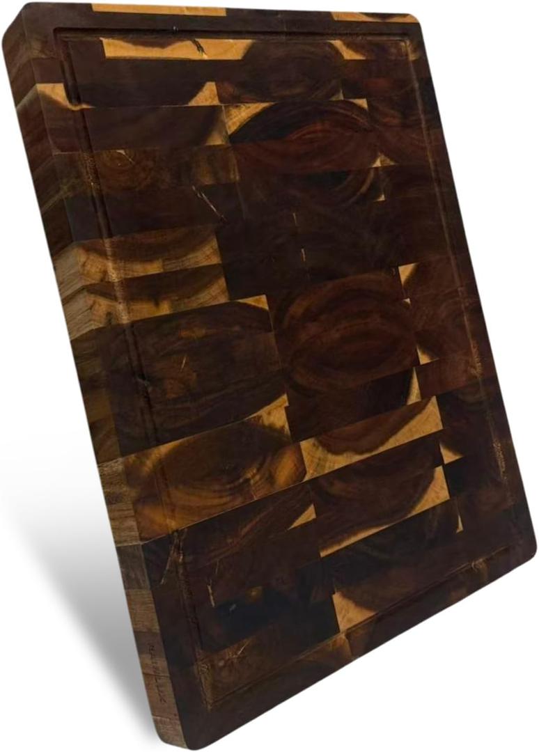 Walnut Wood Cutting Board for Kitchen, End Grain Chopping Board with Juice Groove, Heavy Duty Checkered Board for Cheese and Vegetables, Non-slip Feet, 17" 12" 1.5"
