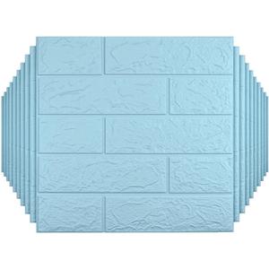 20 PCS Blue 3D Wall Panels, 29 sq.feet Coverage, Printable Wallpaper Sticker with Self-Adhesive Waterproof Brick PE Foam Wall Panels Peel and Stick for Interior Wall Decor, Home Decoration
