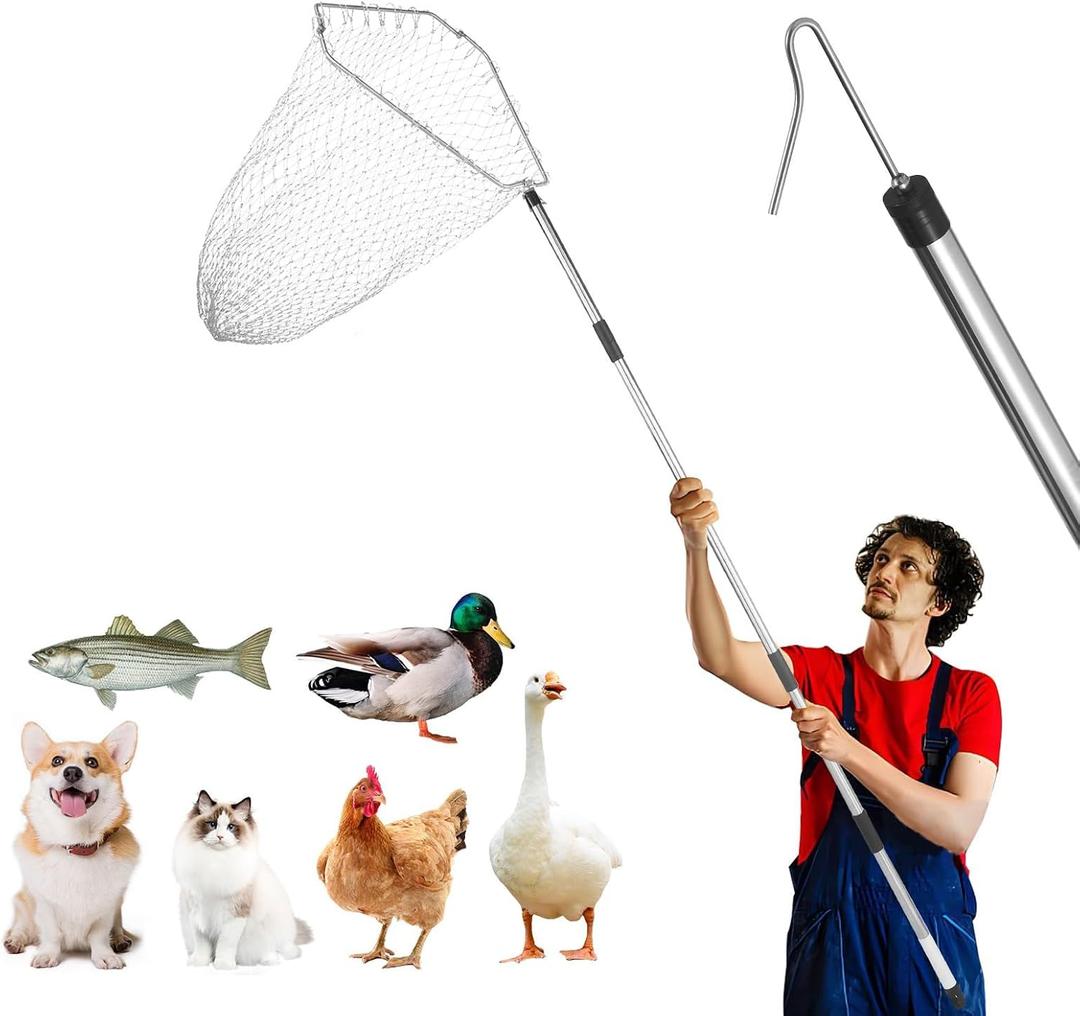 Chicken net Catcher, Chicken coop Accessories, 75 -inch Thickened Stainless Steel Catcher net, Suitable for Poultry and Outdoor Animals Such as Chickens, Birds, Goose, Duckling, Fish, etc.