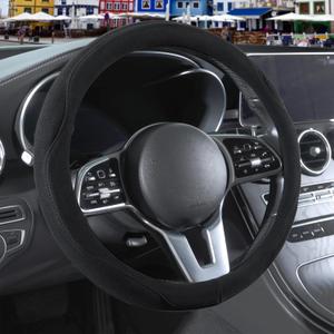 Black Suede Steering Wheel Cover Large for Model X Model S Ford F150 F250 F350, Breathable Non-Slip Sweat-Proof Wear-Resistant, Warm in Winter and Cool in Summer, 15.5 inch to 16 inch