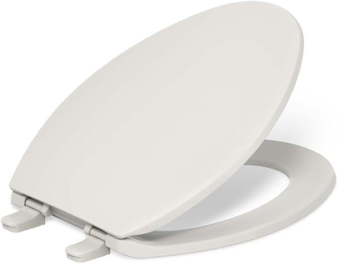 KOHLER K-4774-47 Brevia Elongated Toilet Seatwith Quick-Release Hinges and Quick-Attach Hardware for Easy Clean in Almond