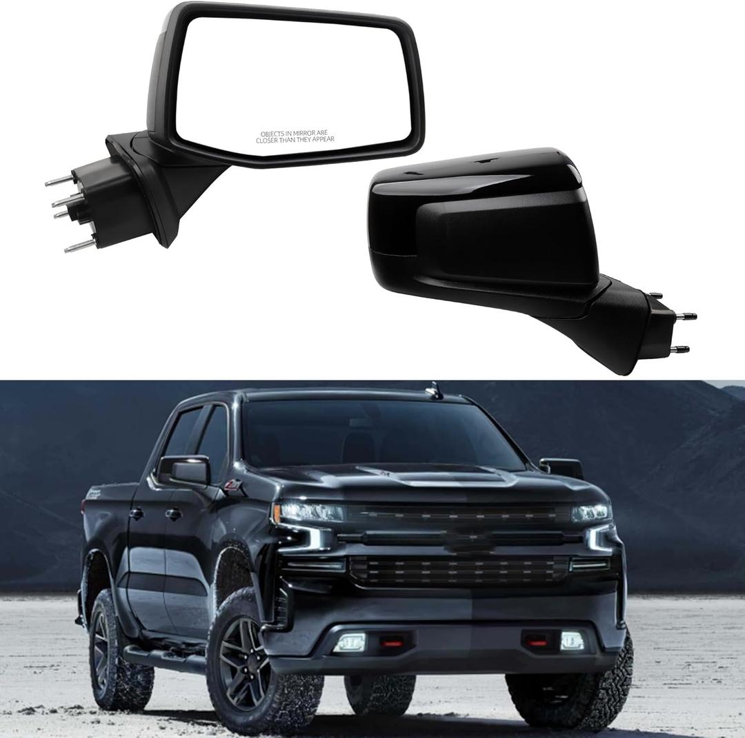 Dasbecan Passenger Side Mirror Compatible with 2019-2024 Chevy Silverado 1500, GMC Sierra Right Mirror with Power Heated/Temperature Sensor/Manual Folding Black Replace#GM1321583 (7 Pins)