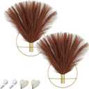 Pretty Jolly Boho Wall Decor - Mounted Metal Hanging Artificial Pampas Display, Art for Living Room, Bedroom, Bathroom, Dining Room - Plant Wall Decor 2 Pack
