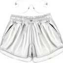 Girls Metallic Shorts Shiny Hot Pants for Dance Gymnastics Sparkly Shorts with Sunglasses (Silver)