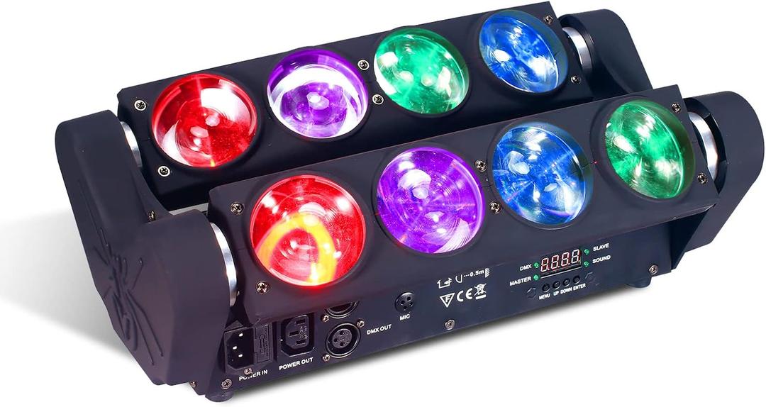 8x15W Spider Moving Head Light LED RGBW 4in1 Portable Stage Light, Strobe Party Beam DJ Lighting DMX 512 & Sound Activated for KTV Disco Party Event