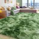 9x12 Large Area Rug, Tie-Dyed Green Soft Ultra Fluffy Plush Rug