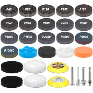 174 PCS 3 Inch Wet Dry Sanding Discs Grit 60 80 120 150 180 240 320 400 600 800 1000 1500 2000 3000 5000 10000 Hook and Loop for Drill Sanding Attachment