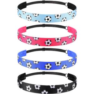 SATINIOR 4 Pieces Non-slip Soccer Headband for Girl Adjustable Football Hairband Sport(Black, Blue, Rose Red, Light Blue)