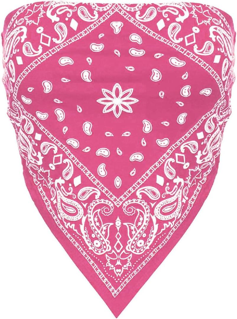 Design by Olivia Women's Sexy Paisley Bandana Tube Top Y2K Boho Graphic Print Strapless Crop Top Cotton Bandeau Small, Fuchsia