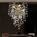 Modern Gold Crystal Tree Branches Chandelier,21 Inchs 6 Lights Modern Round K9 Crystal Chandeliers for Dining Room, Bedroom, Living Room, Foyer,Kitchen Island