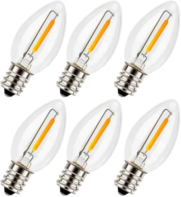 C7 LED Night Light Bulbs - E12 Candelabra Base Christmas Village Replacement Bulbs, 120V 0.6W Equivalent 7W Incandescent Bulb for Villages Houses Dept 56, Christmas Craft Village House Decor, 6 Pack (Warm White)
