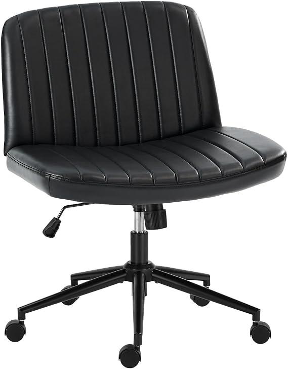 Criss Cross Chair with Wheels, Ergonomic Armless Swivel Comfy Vanity Seat, Wide Back Support and Adjustable Height for Home Office Bedroom Computer Gaming Makeup