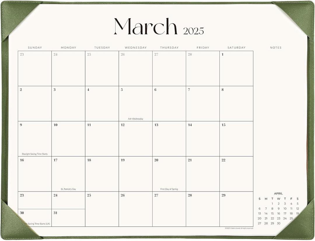 Simplified Desk Calendar 2025-2026 with Desktop Mat, Cabbrix Large Desk Pad Calendar 21"x 16-1/2" Runs From January 2025 to June 2026, Desk Blotter Calendar for Home School and Office (Green)