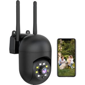 2K Security Camera Wired, Home WiFi Camera (2.4G/5G), 360 PTZ Baby/Pet Monitor with Color Night Vision, Motion Detection, 2-Way Audio, Cloud Storage Only, Compatible with Alexa (Black (Wall Mount))