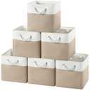 HUZNXVY 12x12 Storage Cube Bins, 6 Pack Reinforced Bottom Cardboard Foldable Box, Organizer for Closet Shelves, Heavy Home Storage Baskets (White Khaki)