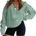 onlypuff Women Half Zipper Pullover Sweatshirt Long Sleeve Hoodies Kangaroo Pocket Fleece Basic Sweater (Green, L)