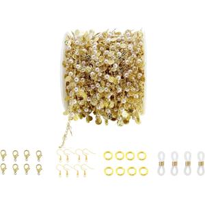 PAMIR TONG Pearl Beading Chain Beaded Rosary Link Chains for Craft DIY Bracelet, Necklace, Glass, Mask, Shoes, Clothes Decoration,Jewelry Making (CC29)