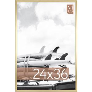 MCS Foundation 24x36 Poster Frame Traditional Brass, Vertical & Horizontal Wall Hanging Large Picture Frame for Photos, Posters & Art Prints (1-Pack)