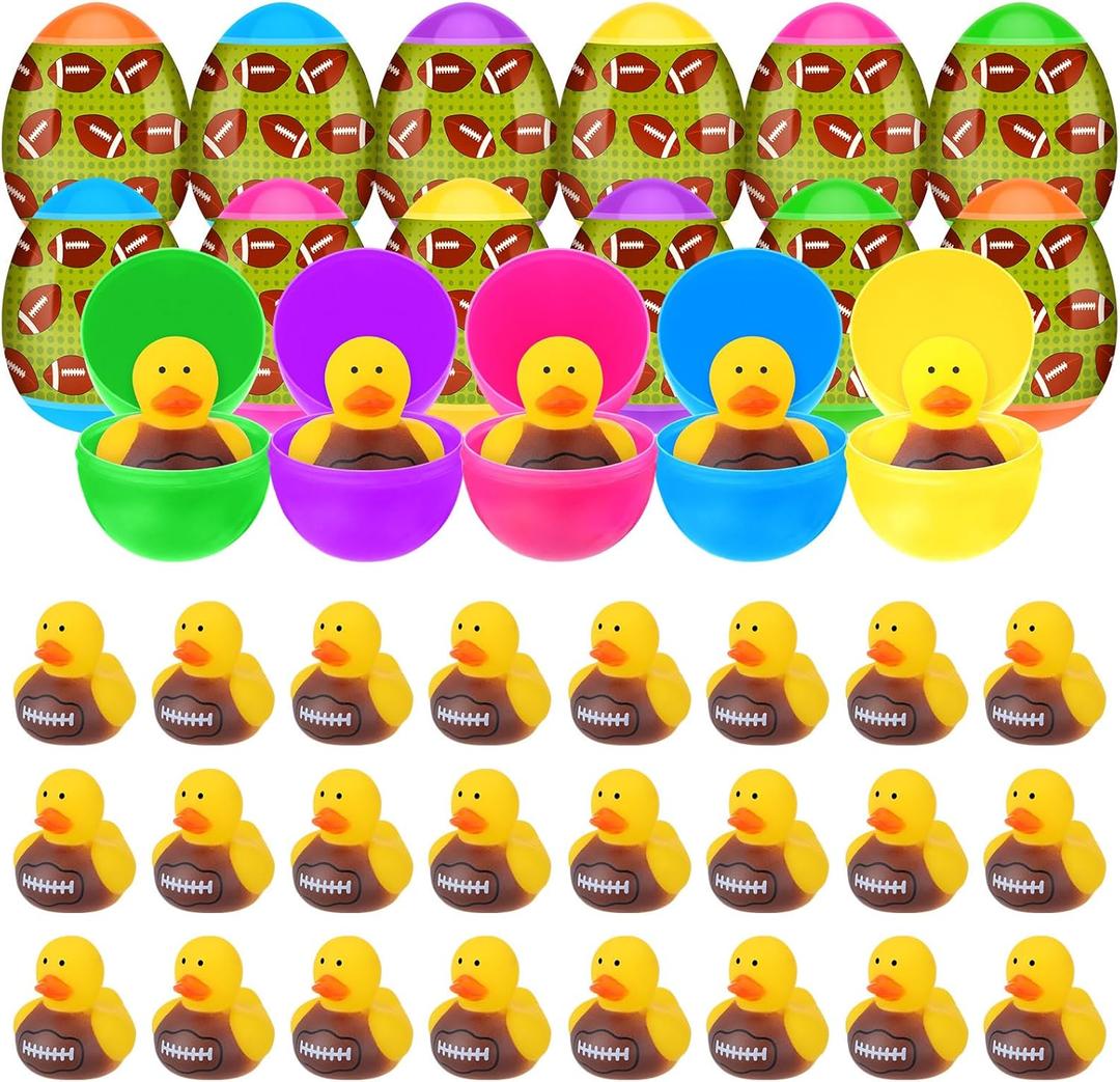 Civaner 48 Pcs/24 Sets Football Easter Eggs with Rubber Ducks Toys for Kids Sports Egg Hunt Party Favors Prefilled Easter Football Stuffer Gifts for Sport Eggs Fillers Classroom Event Prizes