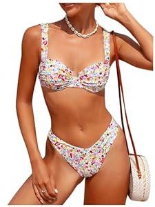 SOLY HUX Women's Floral Print Bathing Suit Underwire Bikini Sets Two Piece Swimsuit Multicoloured Floral Large