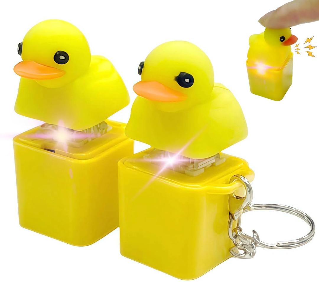 Duckys Quacking Fidget Toy - Duck Keychain with Quacking Sound & Colorful Lights, Portable Duck Quacking Keychain for Stress & Anxiety Relief Fun Sensory Toy (Yellow-2 PCS)