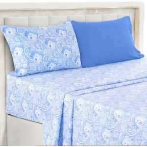 Blue and White Paisley Sheet Set, Twin - Ultra Soft Deep Pocket | Cooling Wrinkle-Free Microfiber, Boho Floral Print | 4 Piece Set: Fitted, Flat Sheet & 2 Pillowcases | OEKO-TEX, Easy Care