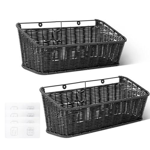 GRANNY SAYS Wicker Hanging Basket, 1 Pack Wall Basket for Kitchen, Fruit and Vegetable Storage Cabinet, Pantry Storage Spice Organization for Cabinet, Adhesive Shelf for Bathroom, Black