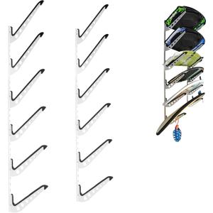 Multi Board Surf Rack Wall Mount for Surfboard, Wakeboard, Snowboard Storage, Adjustable Wall Hangers Boards Display, 6 Level, White
