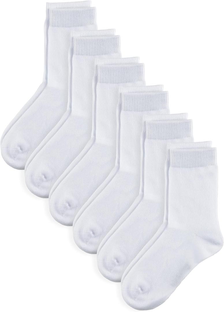 COTTON DAY Unisex Little Kids Youth Boys Girls Soft Cotton Crew Dress Socks Seamless Toe Black White Gray Navy 6 Pack (Medium)