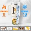 Sunflower Gifts for Women - Monogrammed 40 oz Tumbler with Handle & Straw - Personalized Gifts for Women, Monogrammed Gift for Mom, Wife, Sister, Friend - Initial Sunflower Tumbler Cup
