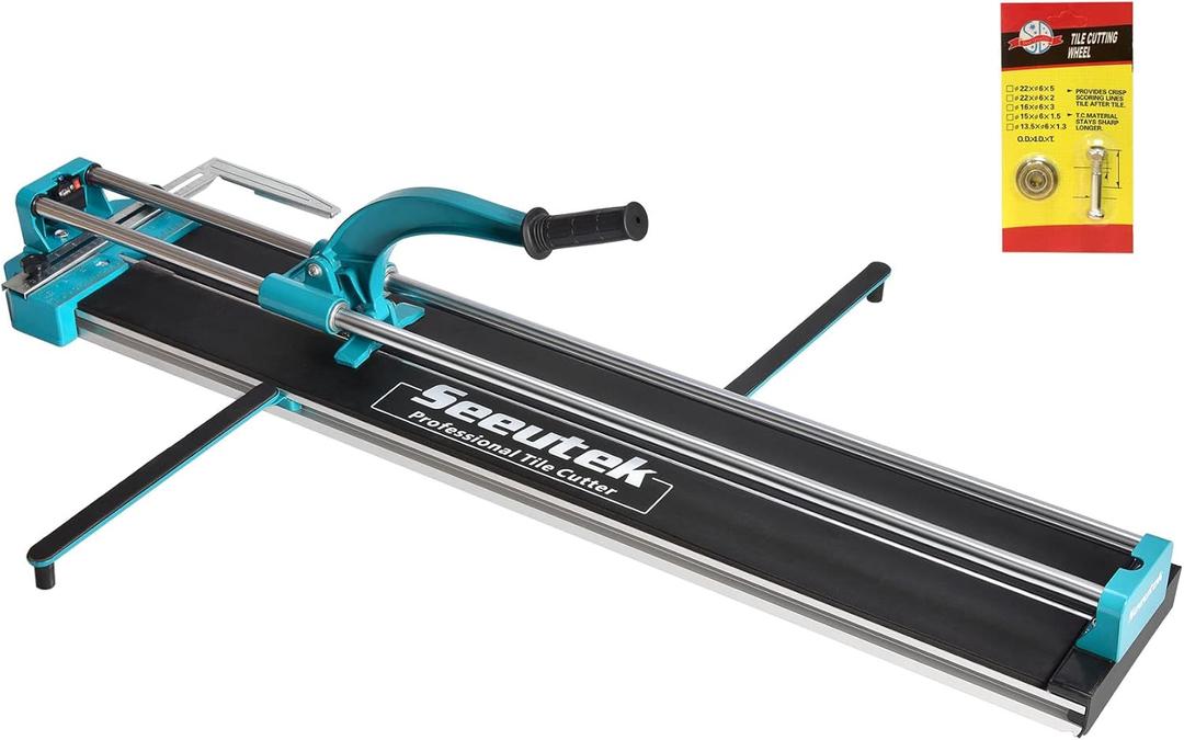 Seeutek 48 Inch Manual Tile Cutter With Tungsten Carbide Scoring Wheel for Porcelain Ceramic Floor Tile with Adjustable Laser Guide Spared Cutting Wheel (48inch, Blue)