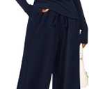 PRETTYGARDEN Women's 2 Piece Lounge Sets Asymmetrical Long Sleeve T Shirt Wide Leg Pants Casual Outfits Tracksuit (Medium, Navy)