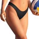 Yonique Women Thong Bikini Bottom Bathing Suit Bottom (Small, Black)