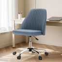 DUMOS Office Chair, Comfy Desk Chair Rolling Vanity Swivel Task Chairs with Wheels, Wide Seating Armless Height Adjustable Computer Chairs for Home,Bedroom,Student,Adults, Blue, Medium
