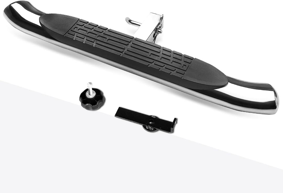 PM PERFORMOTOR 37x4 Inches Oval 2 Inches Receiver Stainless Steel Trailer Towing Tailgate Hitch Step Bar Chrome