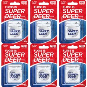 Super Deer Flat Dental Floss, Mint Flavored PTFE Tape - Shred Resistant, Expands & Stretches for Deep Clean, Gentle on Gums, Plaque Remover, Slides Smoothly, 55 yd (6) (6 Count (Pack of 1)