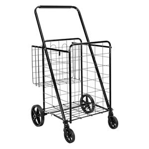 Amazon Basics Foldable Shopping Utility Cart with 360-Degree Wheels, Easy Assembly, Black, X-Large