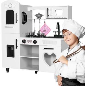 TaoHFE Wooden Kitchen Playset for Toddlers - Kitchen Toy Set with Lights & Sounds for Pretend Play, Gift for Kids Age 3+ (White)