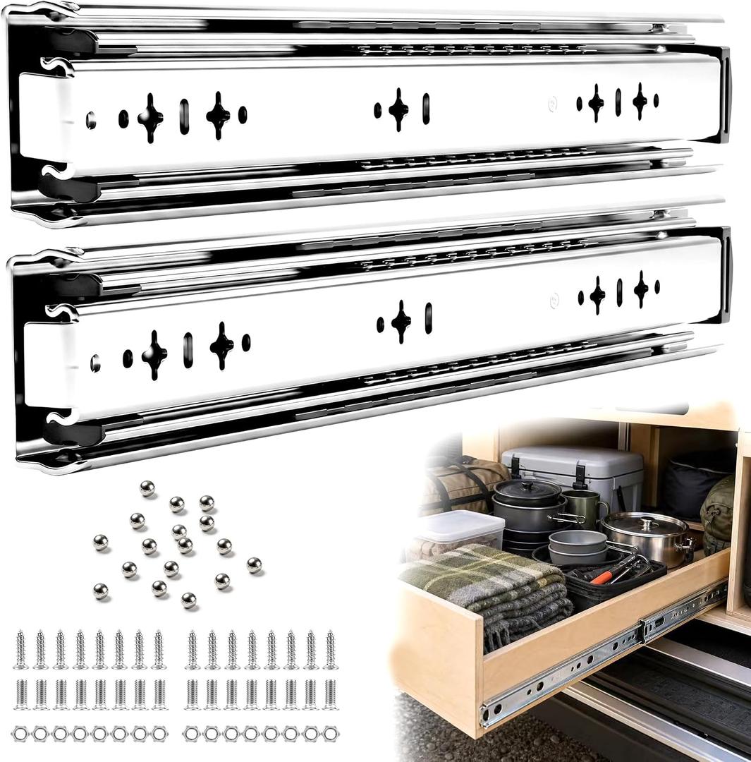 4 x 30 Inch Heavy Duty Drawer Slides, 250 lb Full Extension, Side Mount
