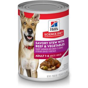 Hill's Science Diet Adult 1-6, Adult 1-6 Premium Nutrition, Wet Dog Food, Beef & Vegetables Stew, 12.8 oz Can, Case of 12