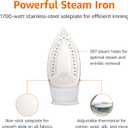Amazon Basics Steam Iron for Clothes with Safety Auto Shut-Off, Handheld Garment Steamer, Wrinkle Remover, Stainless Steel Soleplate, Anti-Drip, 1700-Watt, 1.62ft, Gray