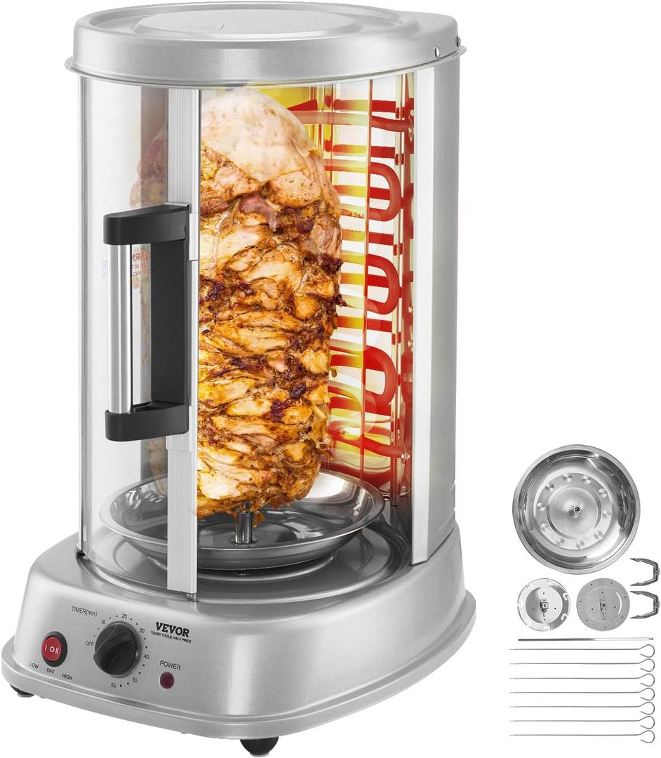 VEVOR Shawarma Grill Machine, Vertical Chicken Shawarma Cooker Machine Countertop, Electric Stainless Steel Broiler Gyro Rotisserie Oven Doner Kebab Machine, for Home Restaurant Kitchen Parties, Electric 11.5l