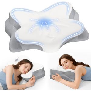 Cervical Neck Pillow, Ergonomic Memory Foam Pillows for Neck Pain Relief with Breathable Pillowcase, Adjustable Contour Neck Support Pillow for Side Back Stomach Sleepers, Odorless (Off-white)