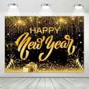 Black and Gold Happy New Year Banner Backdrop,2026 New Year Merry Christmas Glitter Photography Background,Hello 2026 Shiny Champagne Fireworks Balloon Midnight Photography Background.7 * 5FT