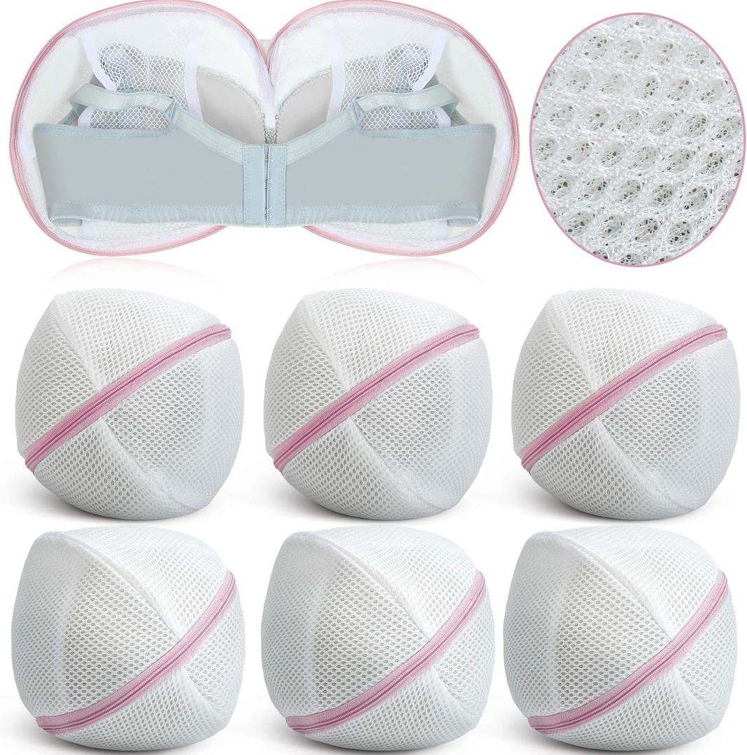 6 Pieces Bra Washing Bag for Laundry Mesh Wash Lingerie Underwear Brassiere Washing Bags with Zipper for Women Laundry Storage,(Gray) (Pink)
