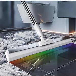 JOYBOS Rubber Squeegee for Floor, 50'' Long Handle Floor Squeegee Broom, Silicone Broom for Pet Hair Remover, Sweeper Window Squeegee for Floor, Tile, Grout, Brick, Decks, Garages, Basement (Medium (1 in 1))