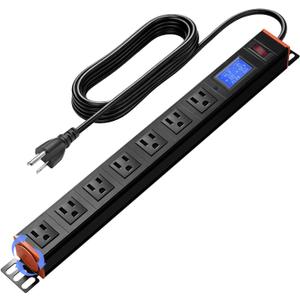 19in 1U Metered PDU Rack Mount Power Strip with Display 7 Outlets
