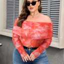 ZAFUL Women's Sexy Off The Shoulder Mesh Tops Sheer Stretchy Shirts Party Going Out Blouse (Red, M)