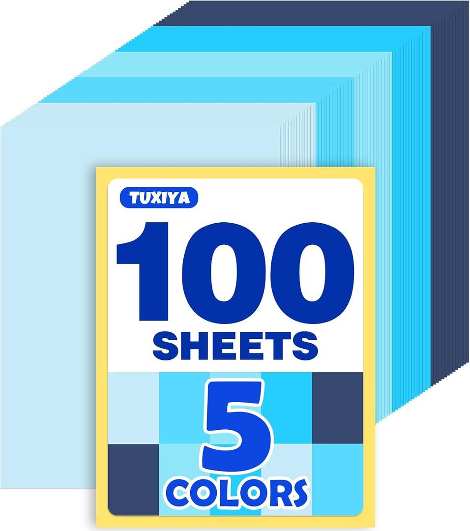 100 Sheets 8.5" x 11" Colored Cardstock, 5 Assorted Blue Shades of 180GSM/65LB Construction Paper, Blue Cardstock Printer Paper Card Making, DIY Crafts, School Supplies, Party Decorations