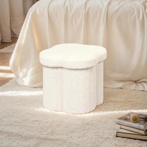 12.6" Small Ottoman with Storage, Flowers Shaped Foldable Foot Rest for Dorm Room, Living Room - Compact Organizer for Small Spaces,White